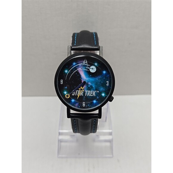 Star Trek Enterprise Space Dial Quartz Watch New Battery Leather Strap Mens 38mm - Picture 1 of 12